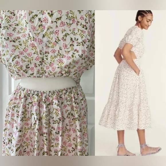 NEW J. Crew White Meadow Floral Side Back Cut Out Poplin Midi Dress Size 12 - Picture 1 of 10